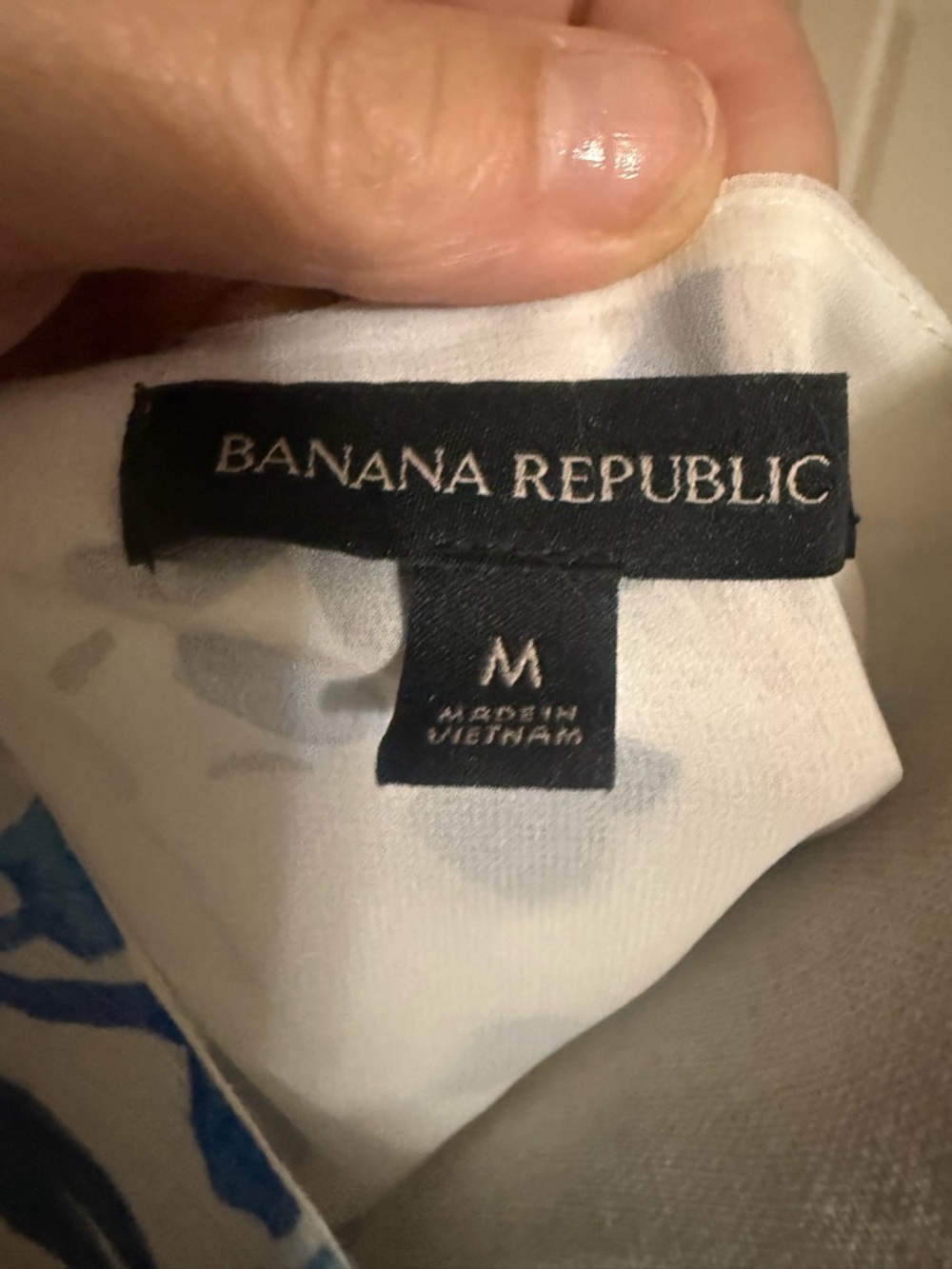 Banana Republic White Top with Blue Print